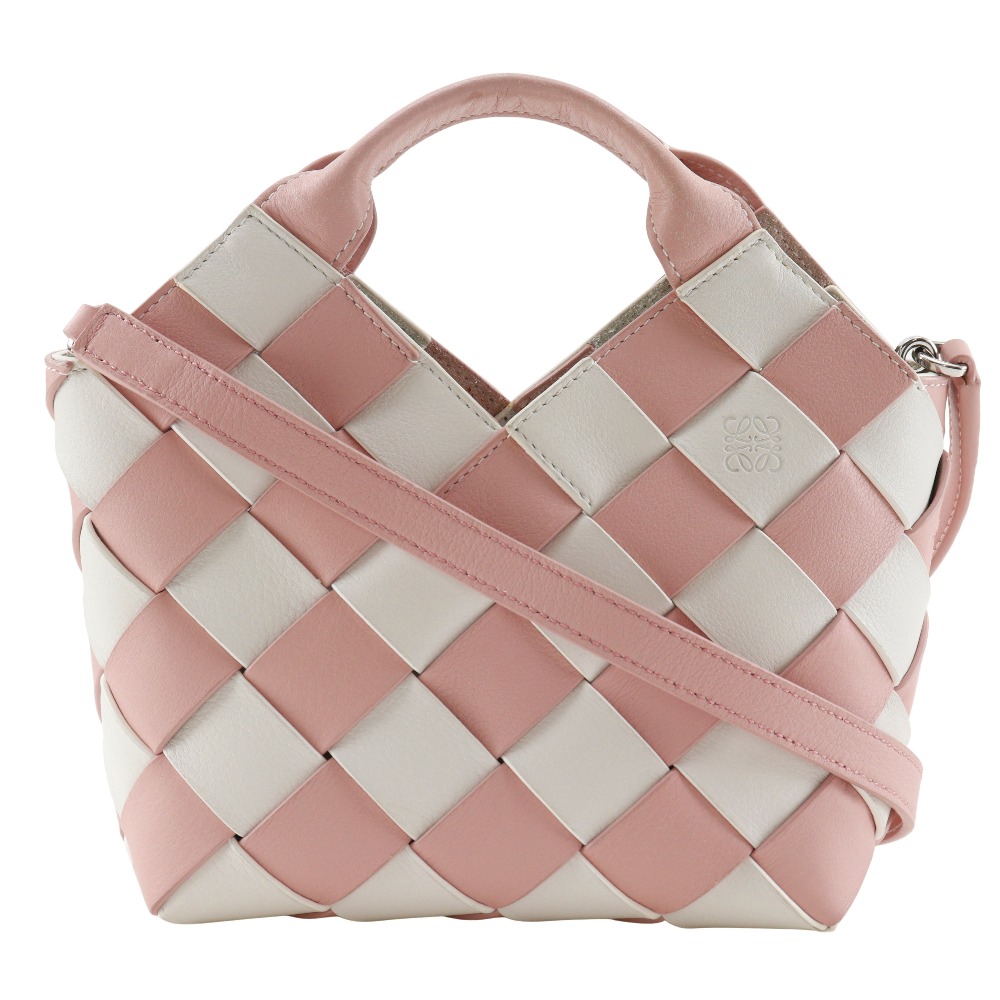 LOEWE ロエベ ウーブンバスケット ショルダーバッグ ブラウン系 LOEWE ロエベ レザー ウーブン バスケットバッグ 2way