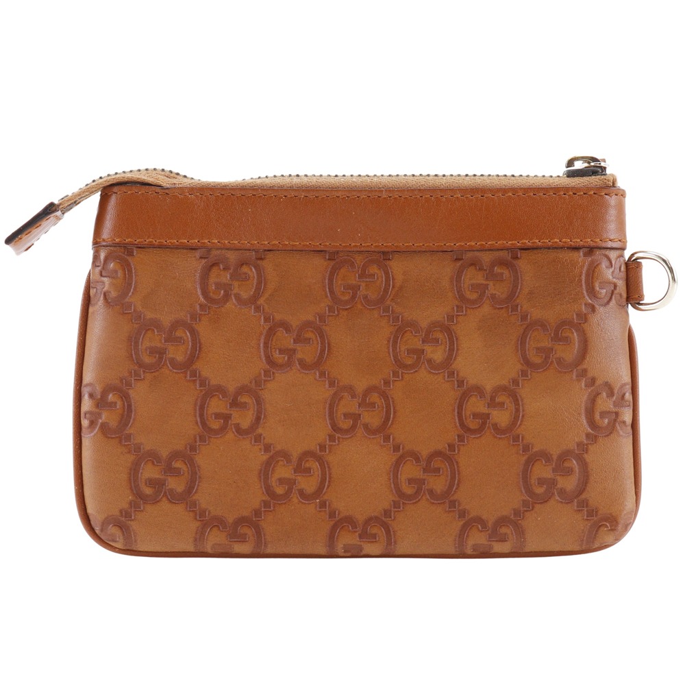 グッチ GUCCI GG ポーチ 146570 シマレザー イタリア製 茶 GG ユニセックス【中古】
