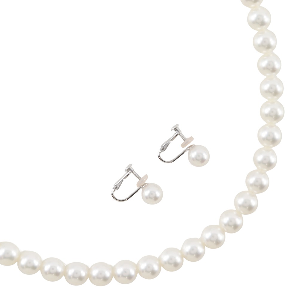 イヤリング セット ネックレス 真珠8.0～8.5ｍｍ パール×K14ホワイトゴールド×シルバー 約44.1g Earring set レディース【中古】Aランク