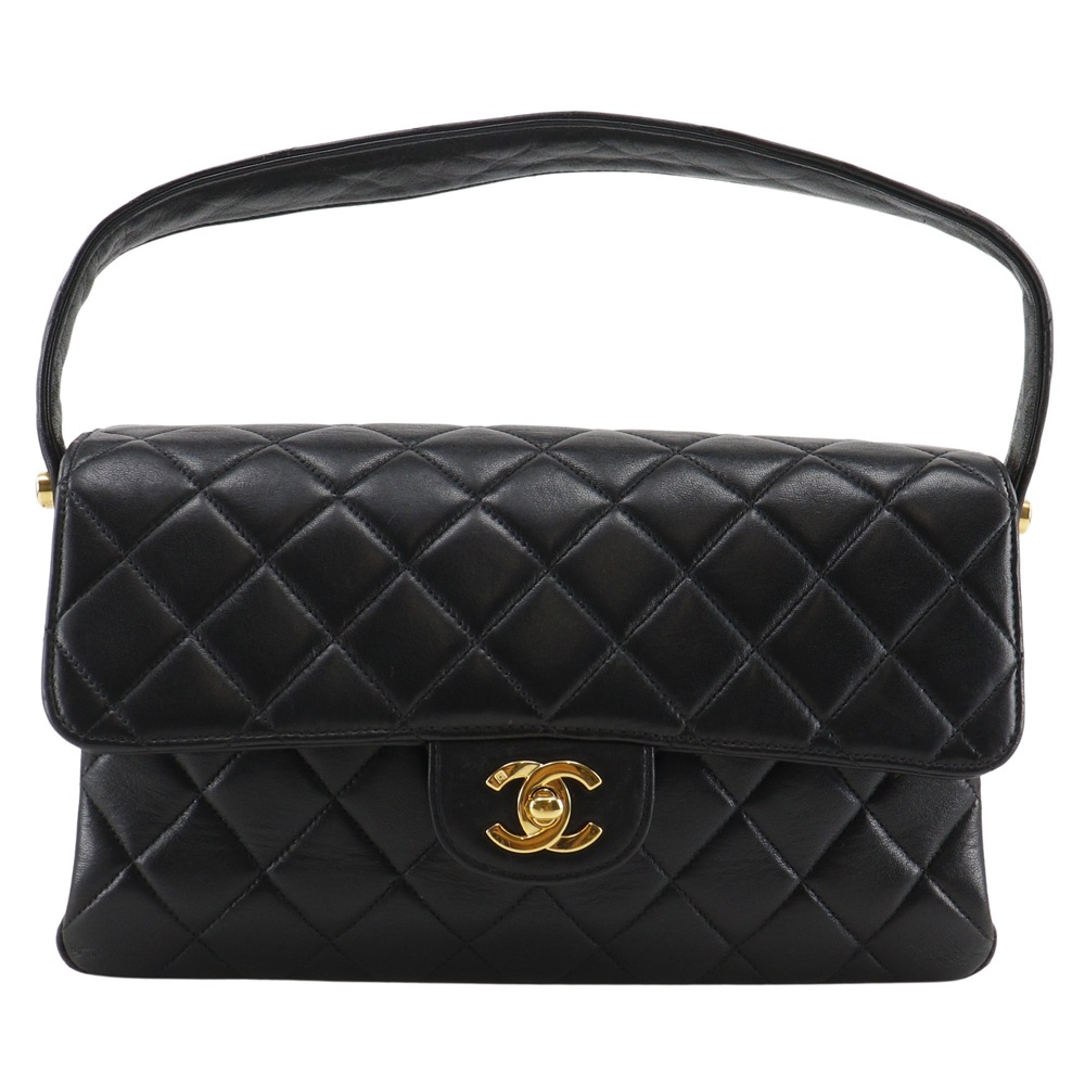 シャネル CHANEL ダブルフェイス ハンドバッグ マトラッセ ラムスキン フランス製 黒 手提げ ターンロック Double face レディース【中古】