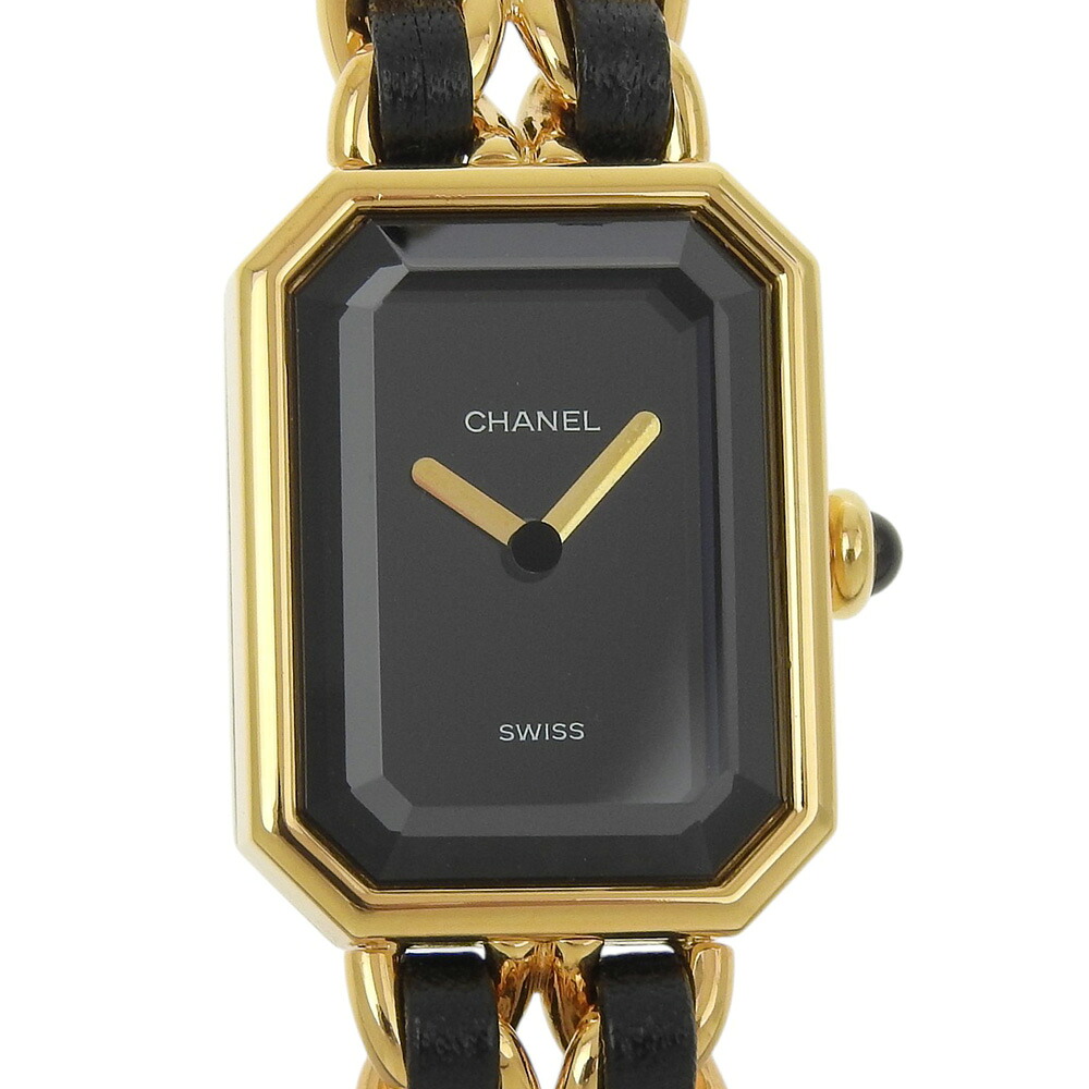 シャネル CHANEL プルミエールS 腕時計 H0001 金メッキ&times;レザー クオーツ アナログ表示 ブラック文字盤 Premiere S レディース【中古】Aランク｜質にしきの【ブランド販売・買取】