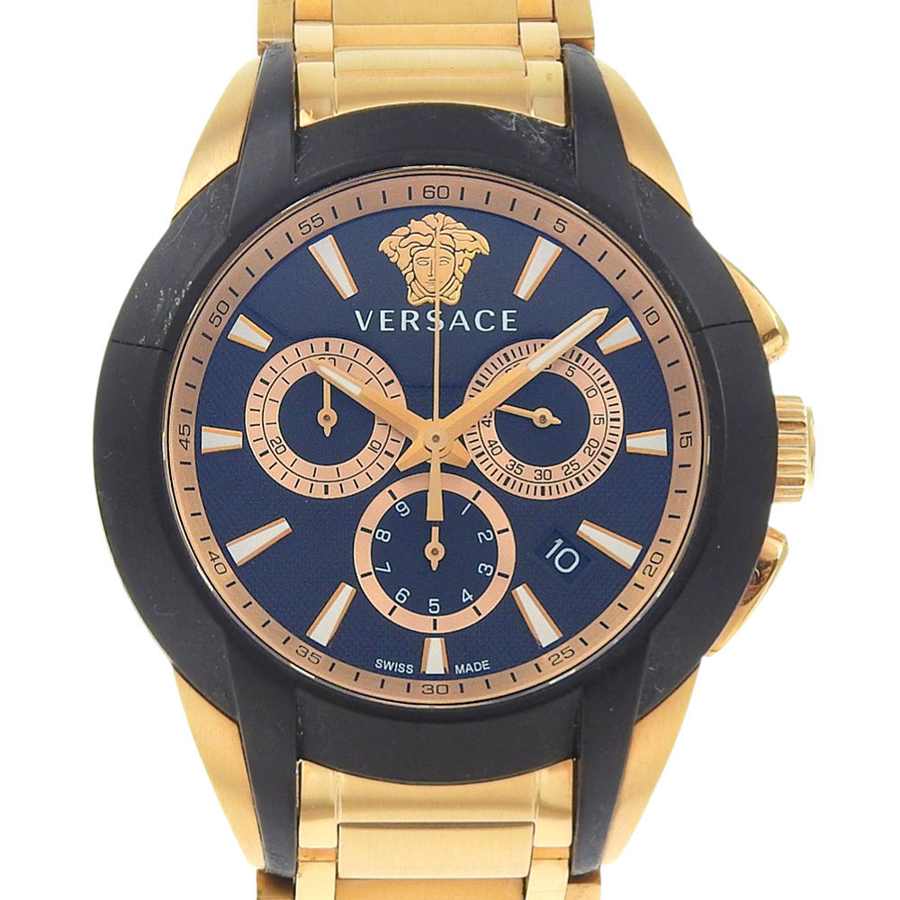 ヴェルサーチ VERSACE 腕時計 M8C80D009 S080 ステンレススチール ゴールド クオーツ クロノグラフ ブラック文字盤 レディース【中古】A-ランク｜質にしきの【ブランド販売・買取】