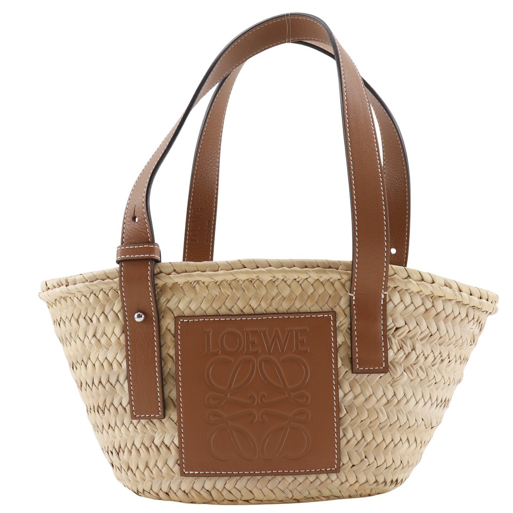 ロエベ LOEWE バスケットバッグ スモール トートバッグ かごバッグ ラフィア&times;レザー スペイン製 茶 肩掛け 手提げ A5 オープン Basket bag small レディース【中古】Aランク｜質にしきの【ブランド販売・買取】 45,370円