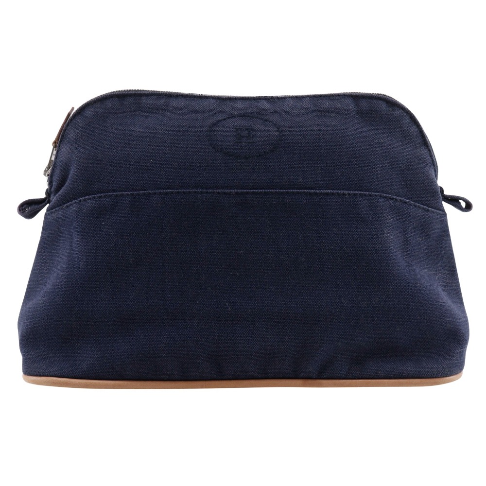 エルメス HERMES ボリードポーチ25 ポーチ コットンキャンバス フランス製 紺 ファスナー Bolide pouch 25 ユニセックス【中古】
