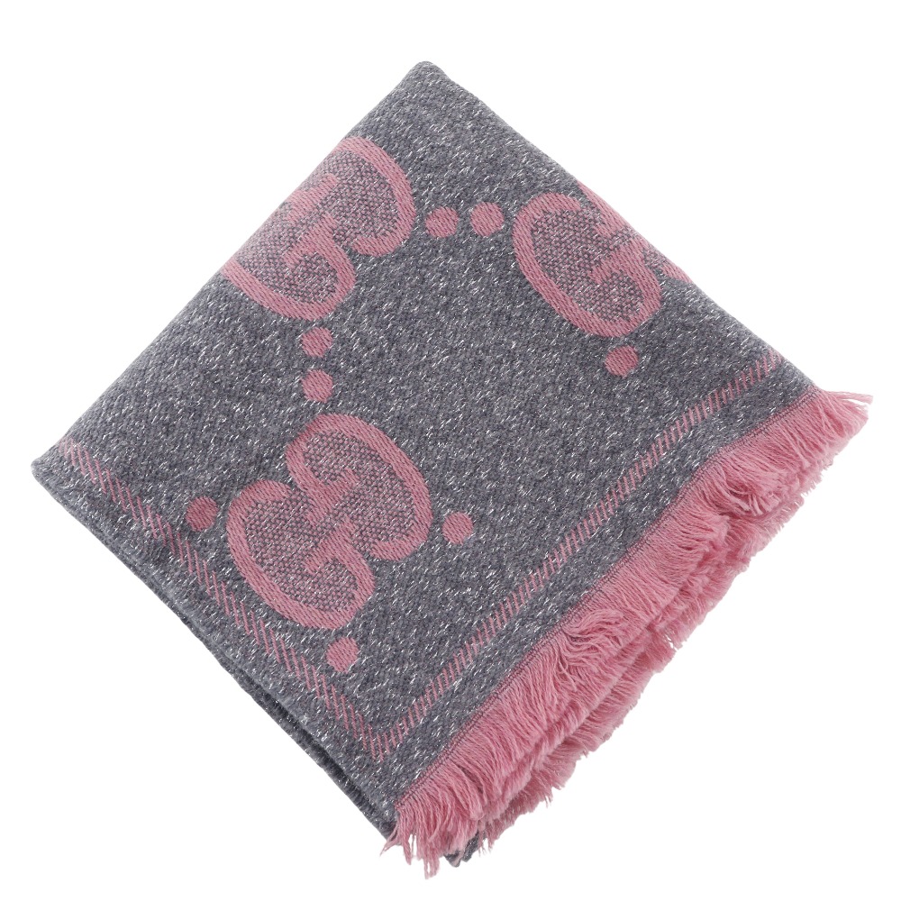 グッチ GUCCI GGジャガード ストール マフラー 598993 ウール&times;ナイロン イタリア製 グレー GG Jacquard レディース【中古】A-ランク｜質にしきの【ブランド販売・買取】
