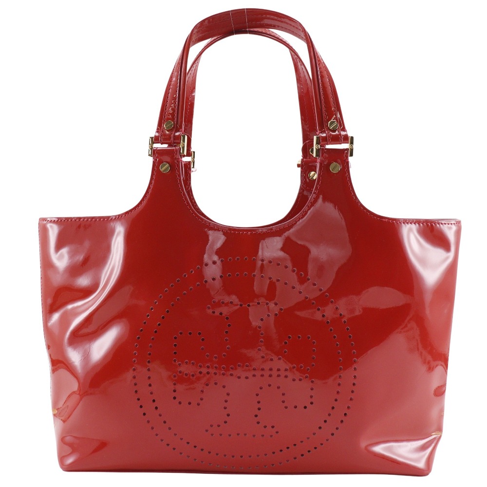 トリーバーチ Tory Burch パンチングロゴ トートバッグ エナメル レッド 肩掛け 手提げ A5 ファスナー Punching logo レディース【中古】