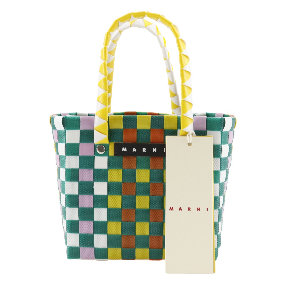 マルニ MARNI ウーブン マイクロバスケット ハンドバッグ かごバッグ MW55F ポリプロピレン 緑/マルチカラー 手提げ オープン Woven Micro Basket レディース【中古】A+ランク