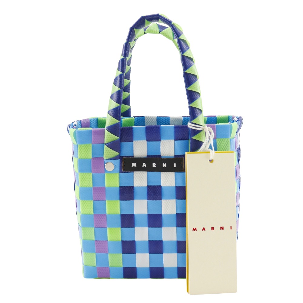 マルニ MARNI ウーブン マイクロバスケット ハンドバッグ かごバッグ MW55F ポリプロピレン 青/マルチカラー 手提げ オープン Woven Micro Basket レディース【中古】A+ランク