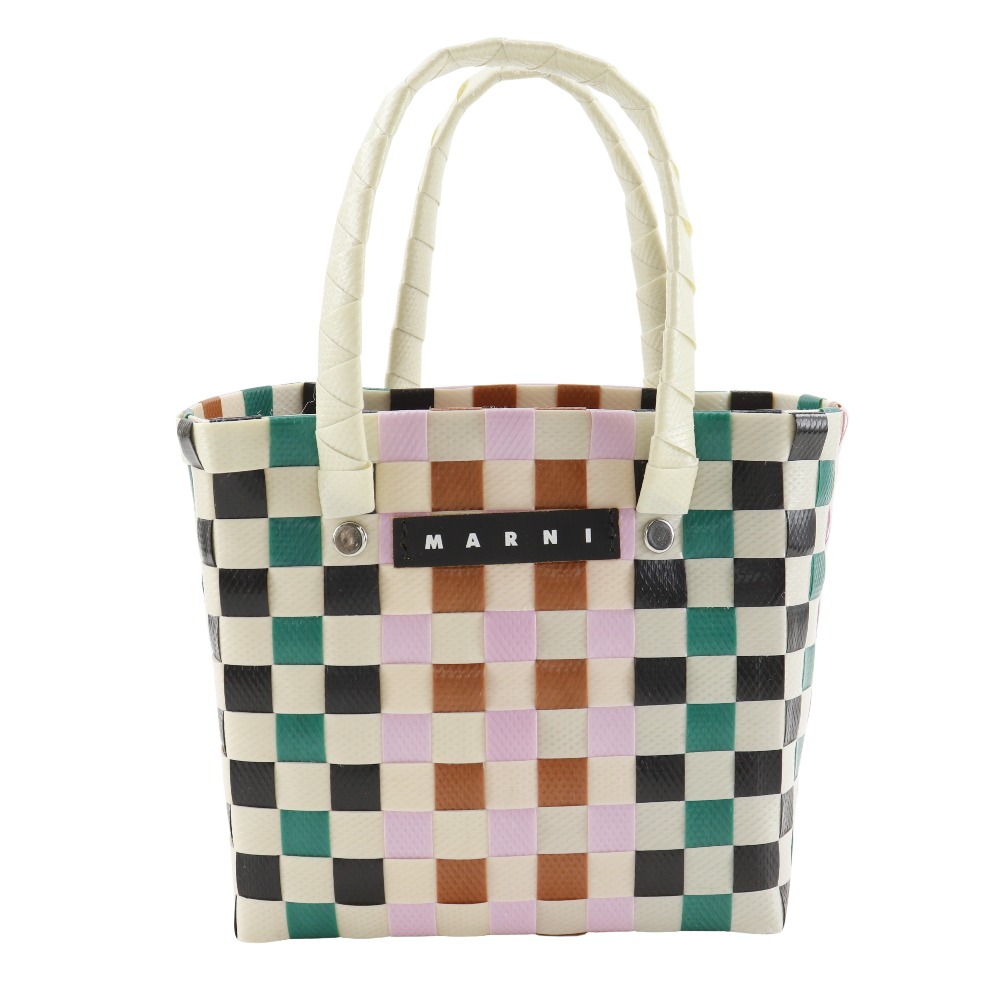マルニ MARNI ウーブン マイクロバスケット ハンドバッグ ポリプロピレン 白/マルチカラー 手提げ オープン Woven Micro Basket レディース【中古】Aランク