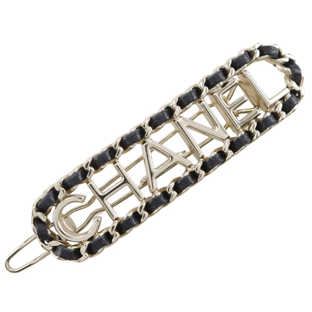 シャネル CHANEL CHANELロゴ バレッタ チェーンバレッタ レザー×金メッキ イタリア製 ブラック B20V CHANEL logo レディース【中古】A-ランク
