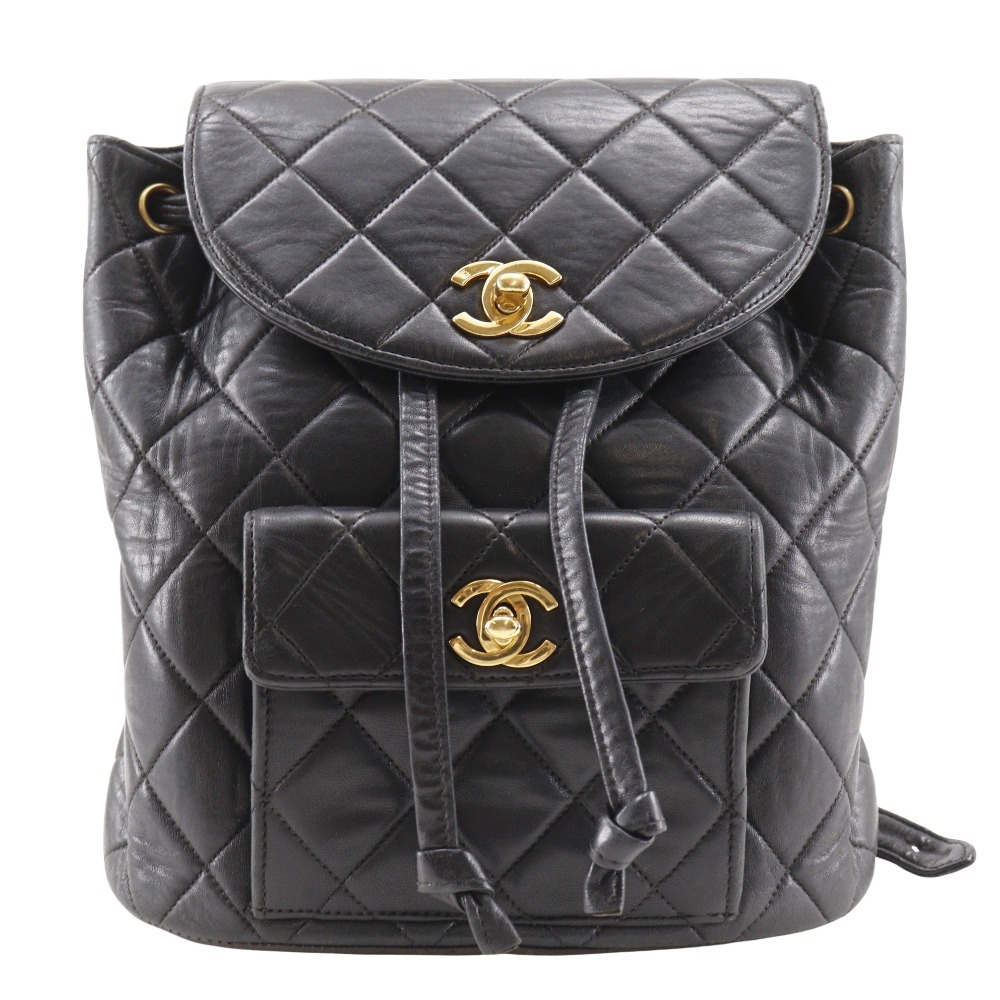シャネル CHANEL マトラッセ リュック・デイパック ヴィンテージ ラムスキン 黒 肩掛け A5 ターンロック Matelasse レディース【中古】