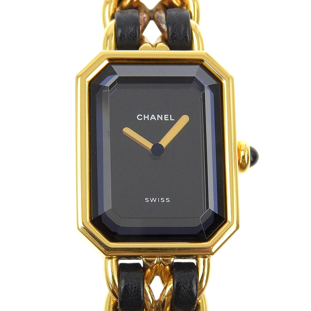 シャネル CHANEL プルミエールS 腕時計 H0001 金メッキ×レザー クオーツ アナログ表示 ブラック文字盤 Premiere S レディース【中古】 149,000円