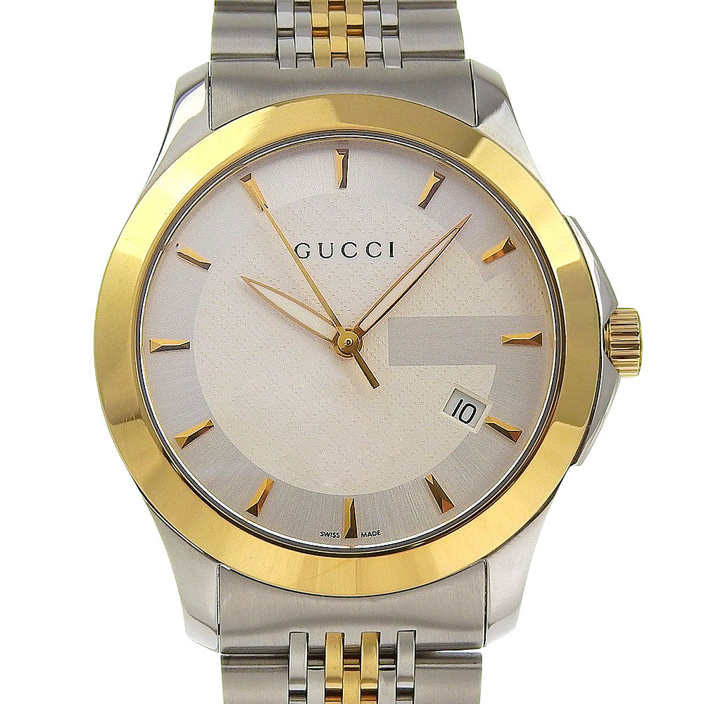グッチ GUCCI Gタイムレス 腕時計 126.4 ステンレススチール クオーツ アナログ表示 ホワイト文字盤 G timeless メンズ【中古】Aランク