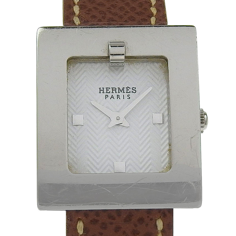 エルメス HERMES ベルトウォッチ 腕時計 BE1.110 ステンレススチール&times;レザー 2002年 □F クオーツ アナログ表示 ホワイト文字盤 Belt watch レディース【中古】B-ランク｜質にしきの【ブランド販売・買取】
