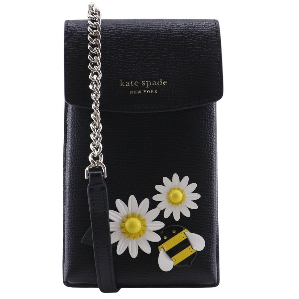 ケイトスペード Kate Spade スマホショルダー ショルダーバッグ 花＆ミツバチ 8AR00298 レザー 黒 フラワー 斜め掛け マグネットタイプ Smartphone Shoulder レディース【中古】A+ランク