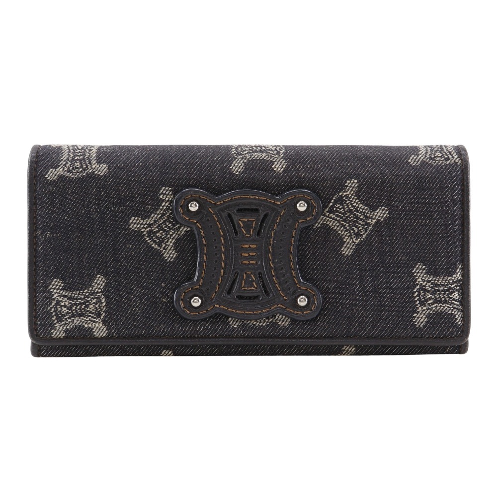 セリーヌ CELINE トリオンフ 長財布 デニム 紺 スナップボタン Triomphe レディース【中古】 23,616円