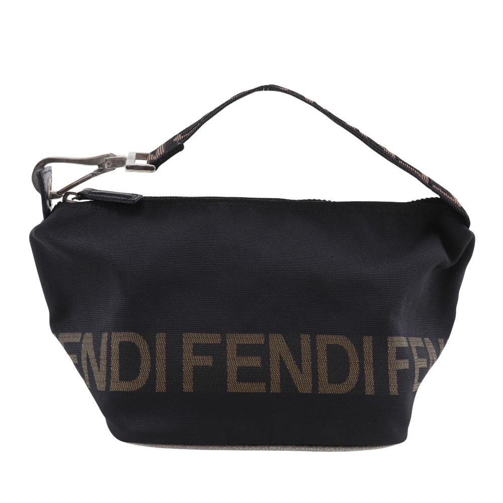 フェンディ FENDI ロゴ ハンドバッグ ワンハンドル ナイロンキャンバス 黒 手提げ ファスナー logo レディース【中古】B-ランク
