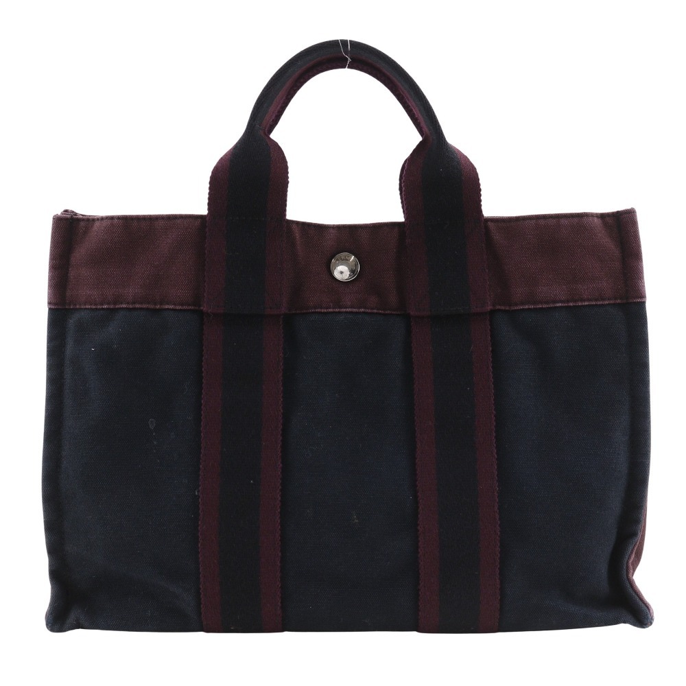エルメス HERMES フールトゥPM ハンドバッグ コットン 黒/赤 手提げ A5 スナップボタン Fourre ToutPM ユニセックス【中古】B-ランク