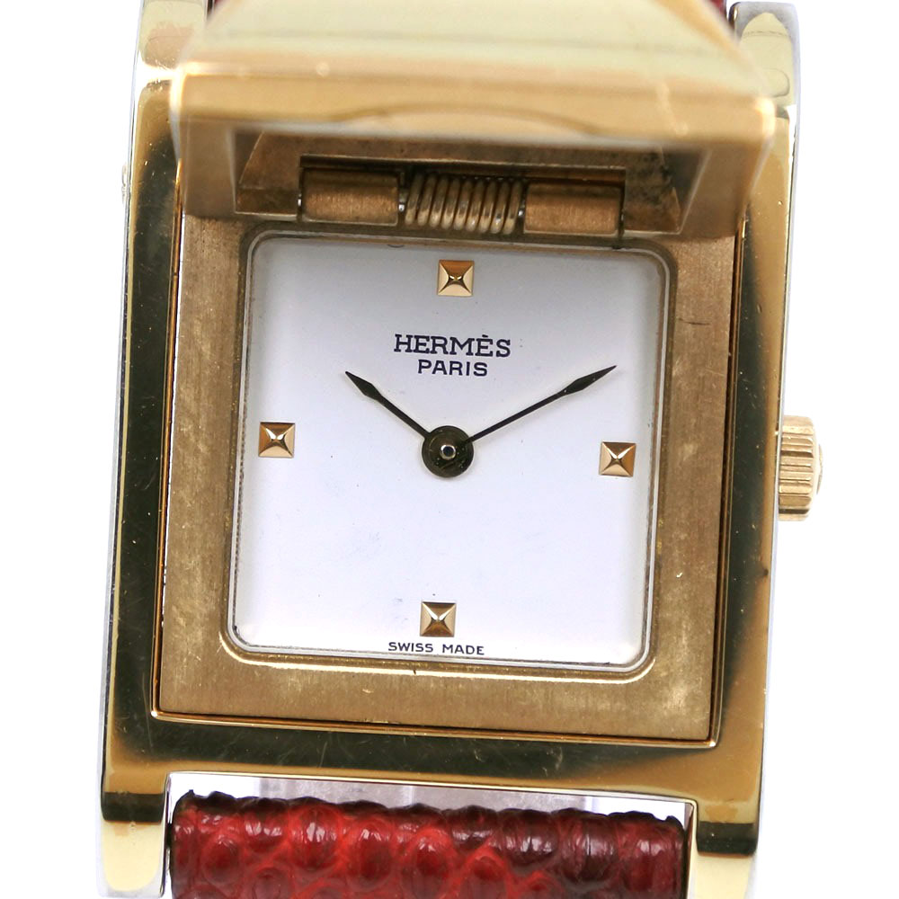 エルメス HERMES メドール 腕時計 金メッキ×リザード ゴールド 〇W クオーツ アナログ表示 白文字盤 Medor レディース【中古】|質にしきの【ブランド販売・買取】