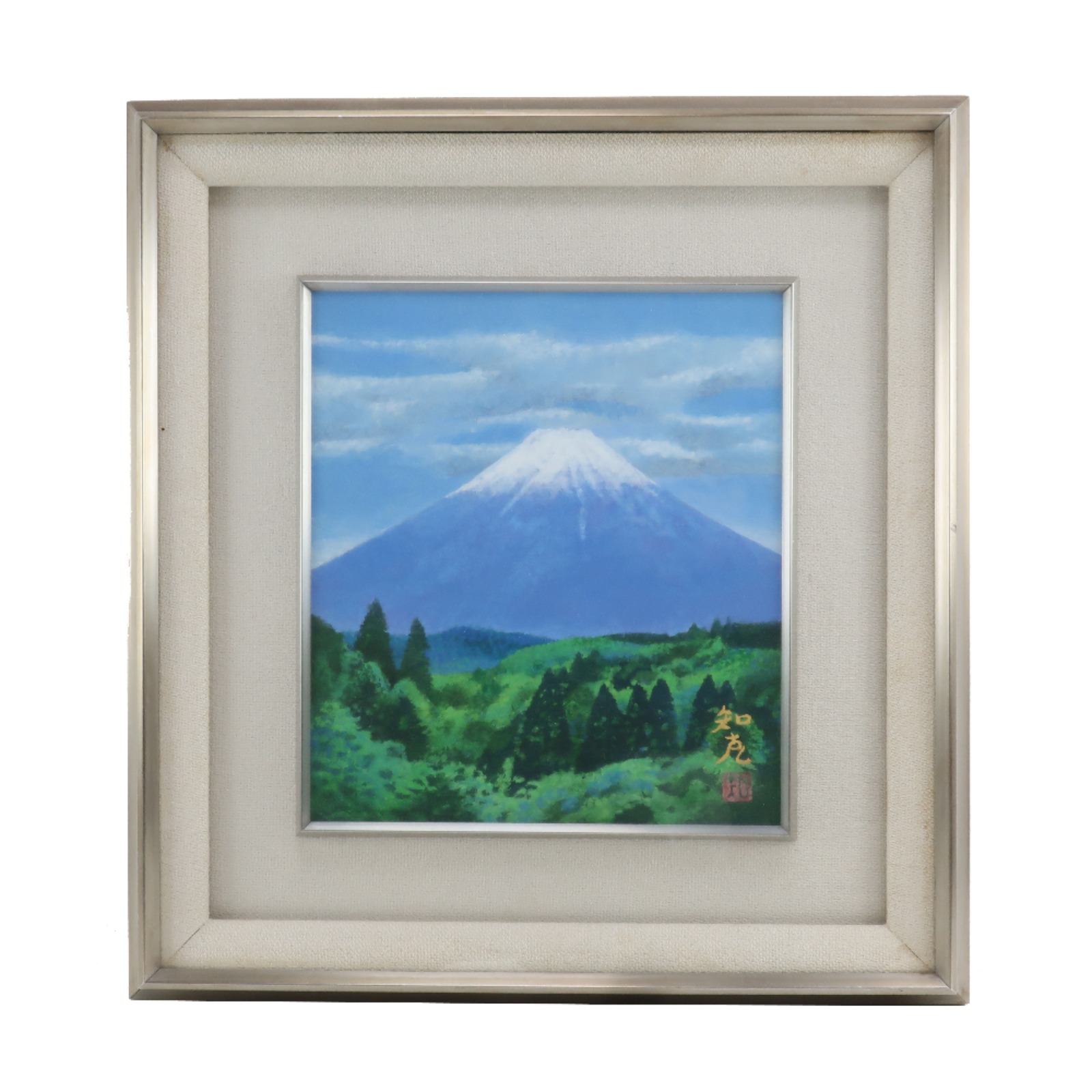 山本知克 絵画 『清晨』 富士山 風景画 水彩 Tomokatsu Yamamoto _【中古】