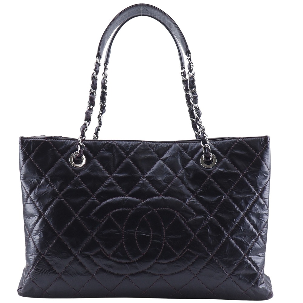 シャネル CHANEL グランドショッピングトート XL トートバッグ マトラッセ チェーントート しわ加工 A66865 パテントレザー 茶 肩掛け 手提げ A4 オープン Grand Shopping Tote XL レディース【中古】A-ランク｜質にしきの【ブランド販売・買取】