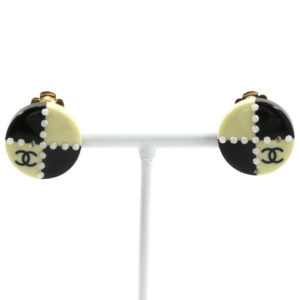 シャネル CHANEL ココマーク イヤリング バイカラー プラスチック×金メッキ 2002年 黒/白 02A 約6.9g COCO Mark レディース【中古】