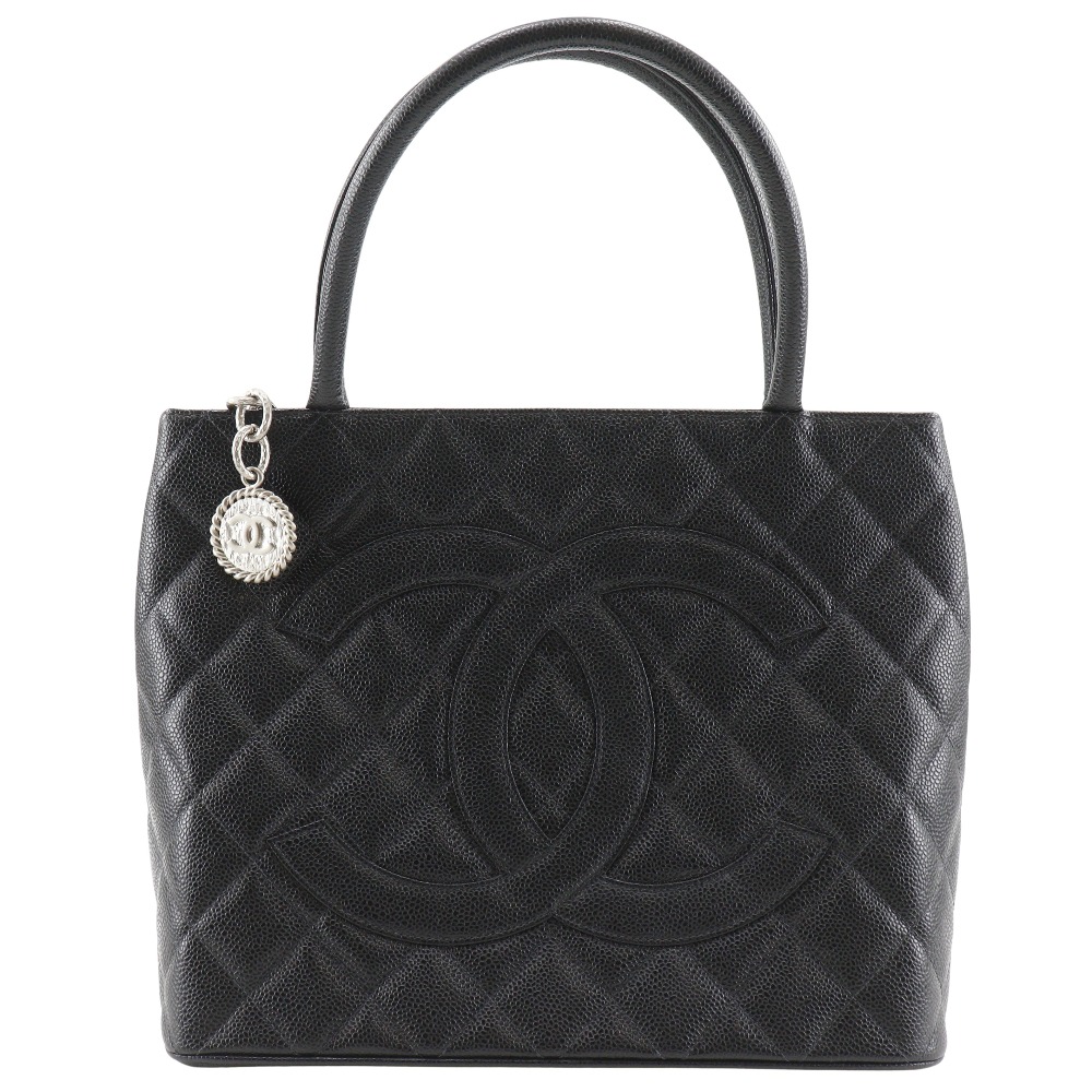 シャネル CHANEL 復刻トート トートバッグ ココマーク マトラッセ A01804 キャビアスキン 黒 肩掛け 手提げ A5 ファスナー Medallion Tote レディース【中古】Aランク