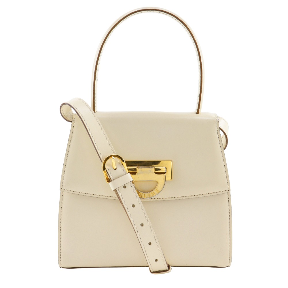 セリーヌ CELINE 2WAYショルダー ハンドバッグ ヴィンテージ カーフ 白 斜め掛け 肩掛け 手提げ 2way フラップ 2WAYShoulder レディース【中古】B-ランク