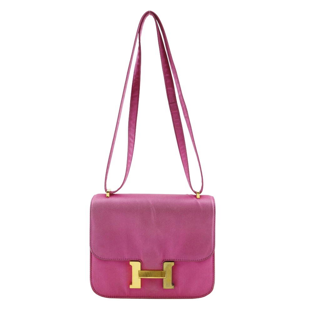 エルメス HERMES コンスタンスミニ18 ショルダーバッグ シルク 2011年 ピンク/ゴールド金具 □O 斜め掛け 肩掛け フラップ Constance Mini 18 レディース【中古】 445,500円