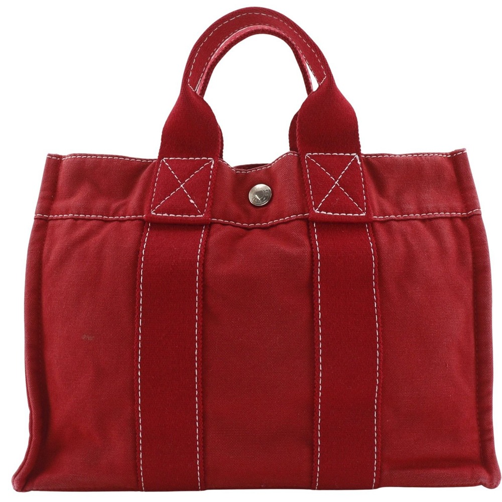 エルメス HERMES ドーヴィルPM ハンドバッグ キャンバス 赤 手提げ A5 スナップボタン Deauville PM レディース【中古】