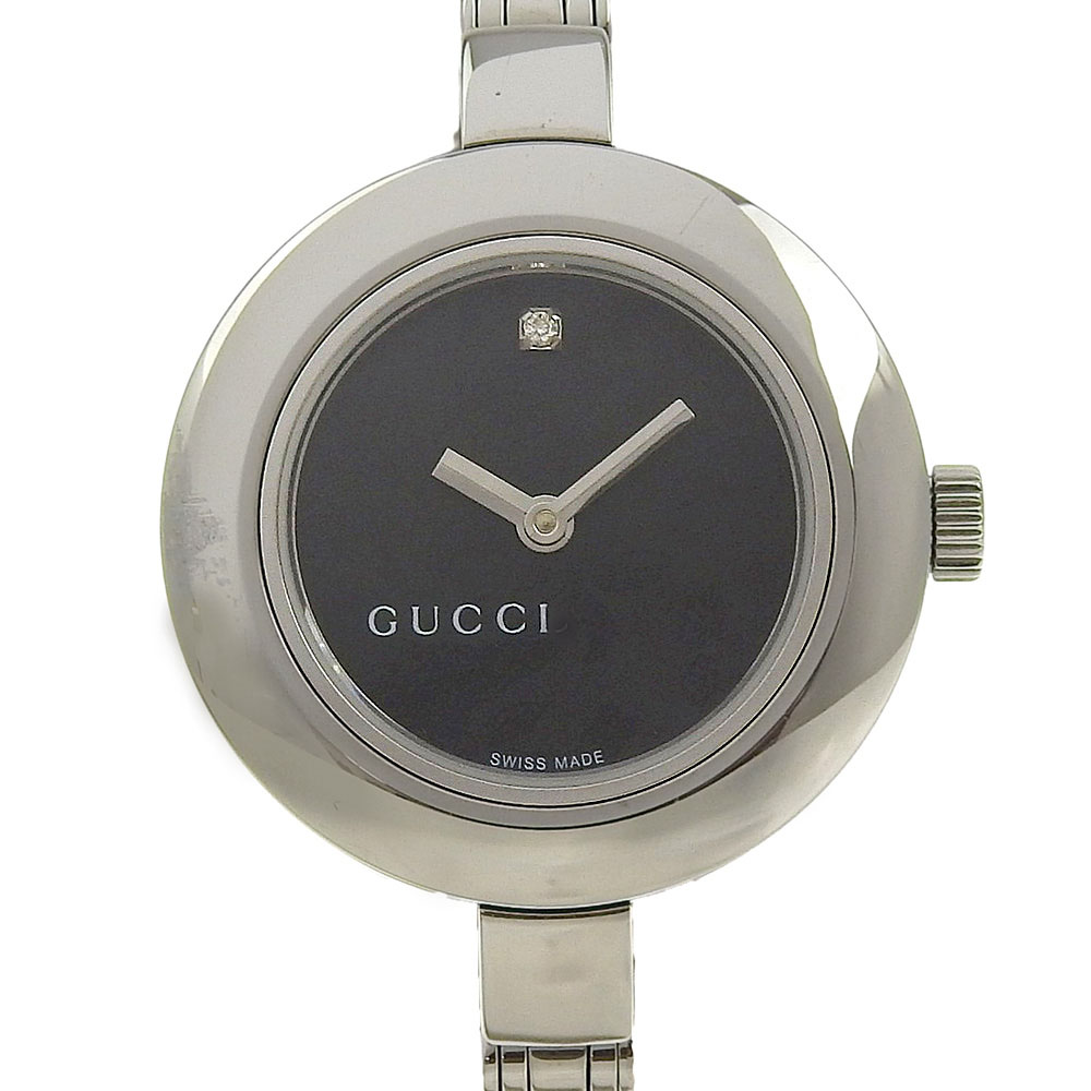 グッチ GUCCI 腕時計 105 ステンレススチール×ダイヤモンド クオーツ アナログ表示 ブラック文字盤 レディース【中古】A-ランク