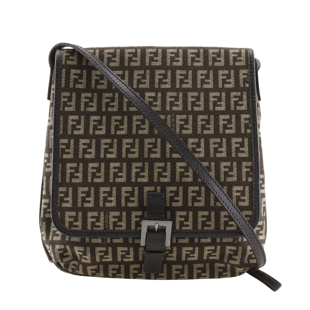 フェンディ FENDI ズッキーノ ショルダーバッグ ナイロンキャンバス 茶 斜め掛け マグネットタイプ Zucchino レディース【中古】｜質にしきの【ブランド販売・買取】 43,680円