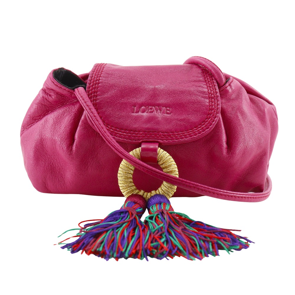 ロエベ LOEWE ポシェット ショルダーバッグ フリンジ レザー ピンク 斜め掛け マグネットタイプ Pochette レディース【中古】 32,370円