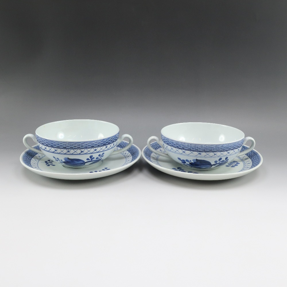 ロイヤルコペンハーゲン ファイアンス トランクウェーバー スープカップ＆ソーサー×２ Royal Copenhagen【中古】