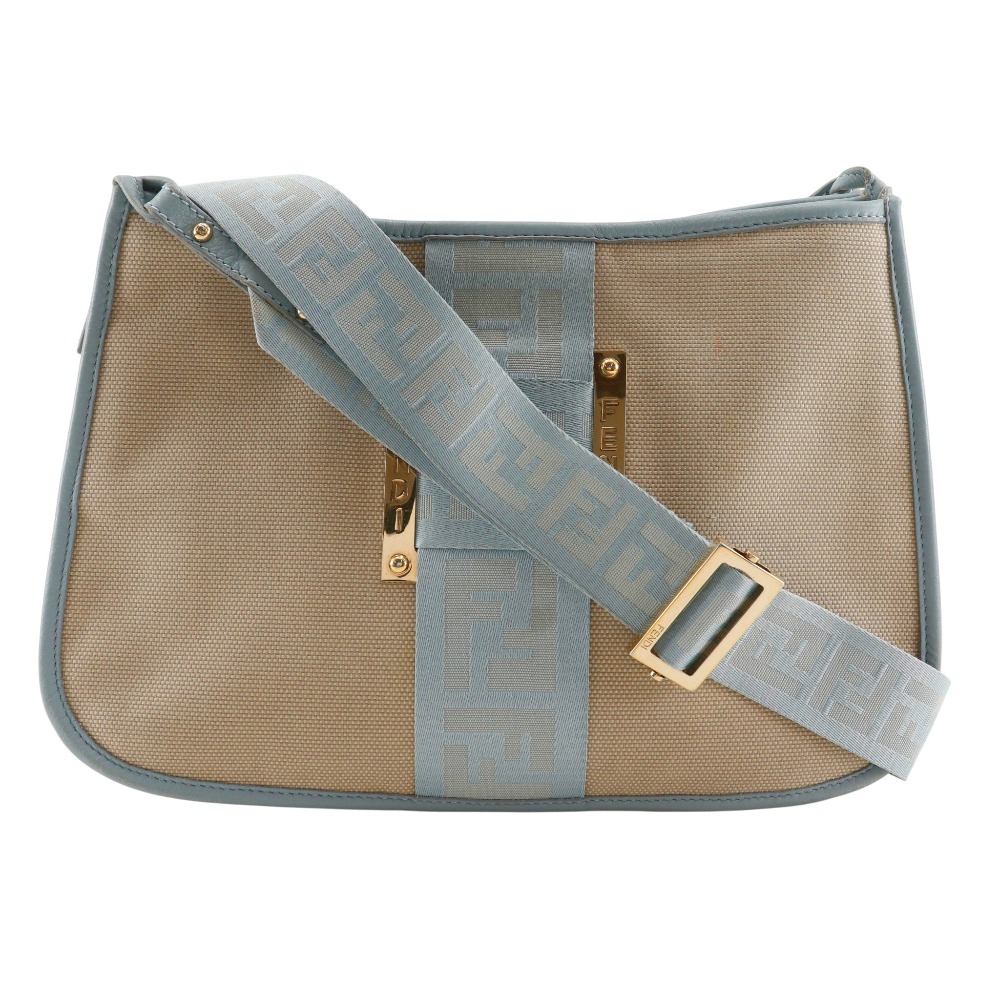 フェンディ FENDI FF ショルダーバッグ 8BT084 キャンバス ベージュ/水色 斜め掛け A5 マグネットタイプ FF レディース【中古】