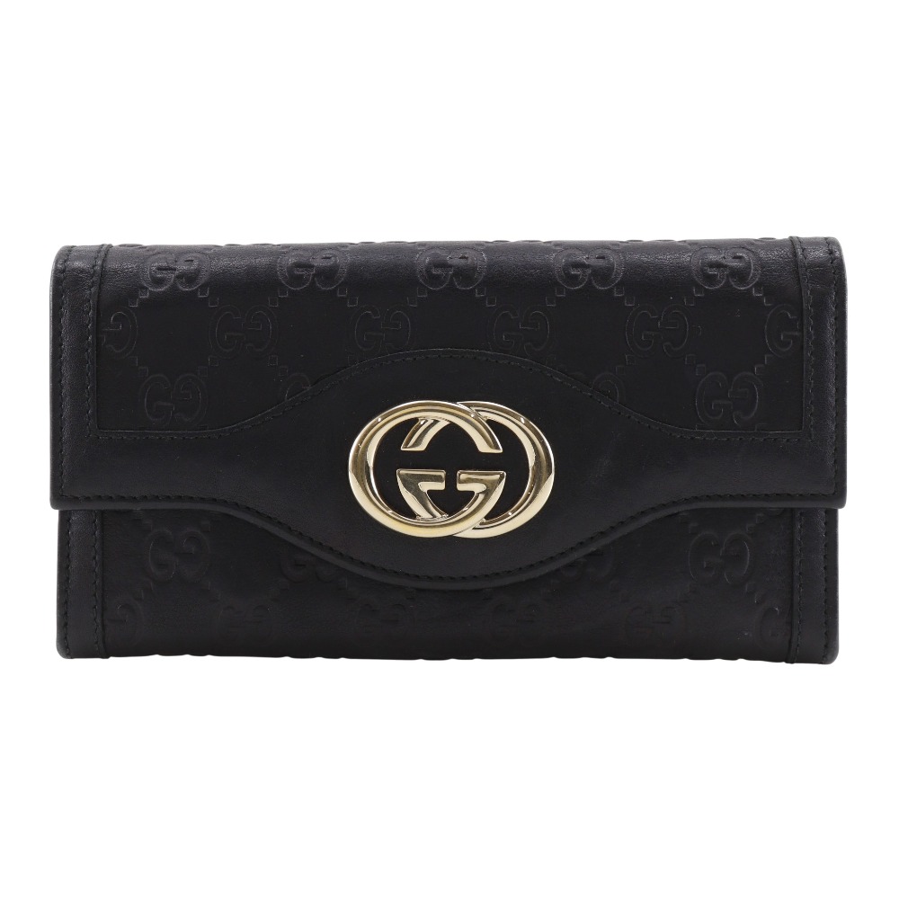 グッチ GUCCI インターロッキングG 長財布 282434 シマレザー 黒 スナップボタン Interlocking G レディース【中古】｜質にしきの【ブランド販売・買取】