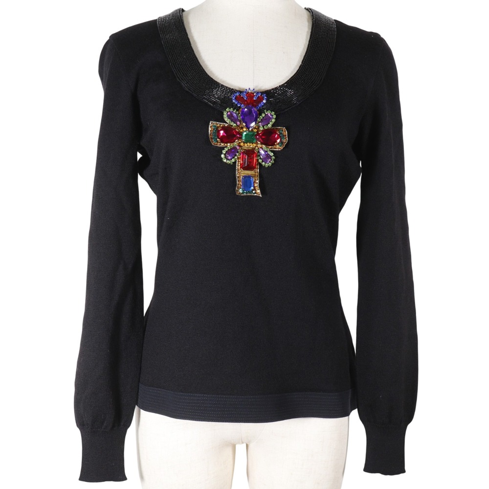 ジャンニ・ヴェルサーチ VERSACE ビジュークロス セーター ウール 黒 クロス Bijou Cross レディース【中古】