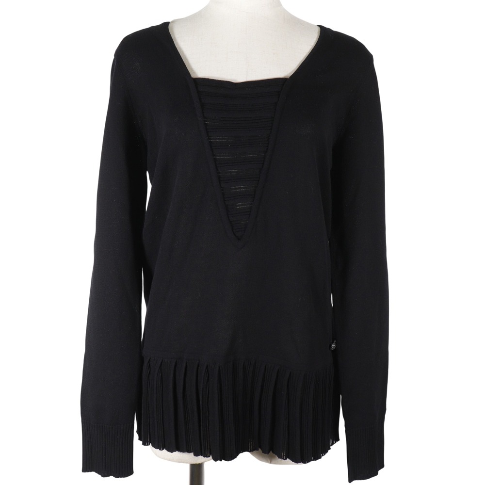 シャネル CHANEL プリーツ カットソー P51207K06593 コットン 黒 Pleated レディース【中古】A+ランク