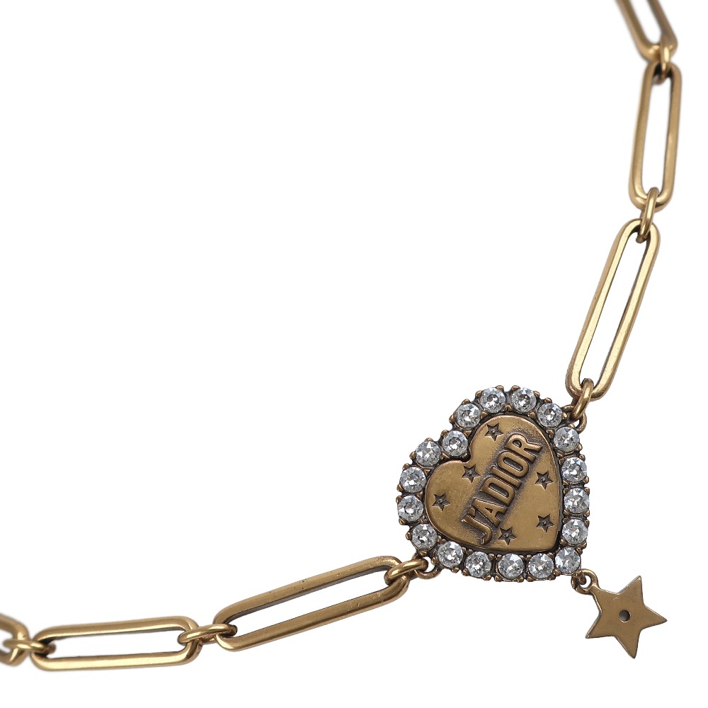 クリスチャンディオール Dior J'ADIOR ハート ネックレス スター チョーカー 金メッキ×ラインストーン ハート 約17.6g J'ADIOR Heart レディース【中古】Aランク