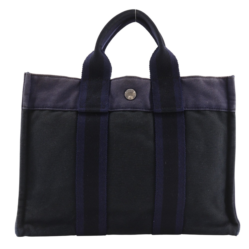 エルメス HERMES サックフールトゥPM ハンドバッグ コットンキャンバス 黒/紺 A5 スナップボタン SackFourre ToutPM ユニセックス【中古】B-ランク｜質にしきの【ブランド販売・買取】