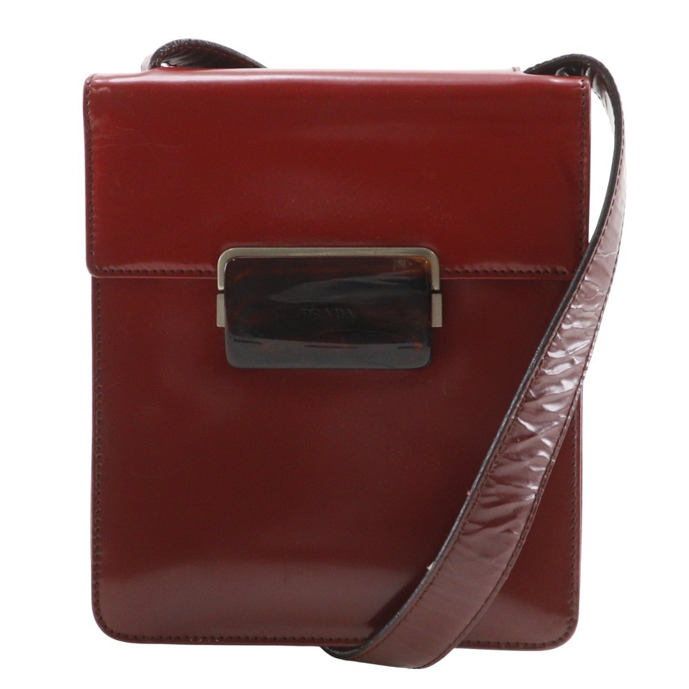 プラダ PRADA ショルダーバッグ グラデーション エナメル 赤 肩掛け A5 フラップ レディース【中古】|質にしきの【ブランド販売・買取】