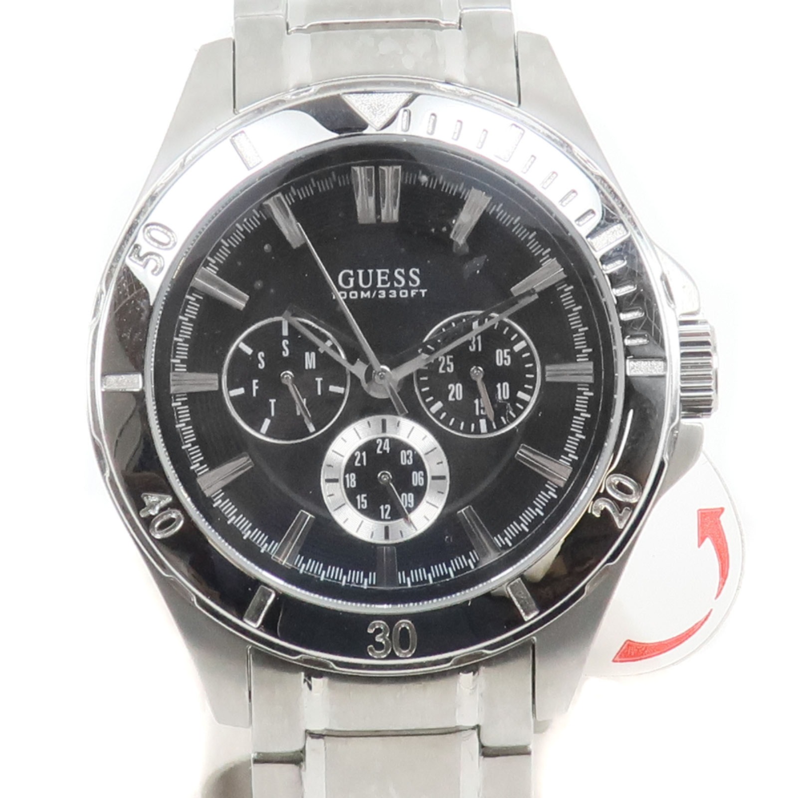 ゲス Guess 腕時計 W0361G1 ステンレススチール シルバー クオーツ クロノグラフ 黒文字盤 メンズ【中古】SAランク