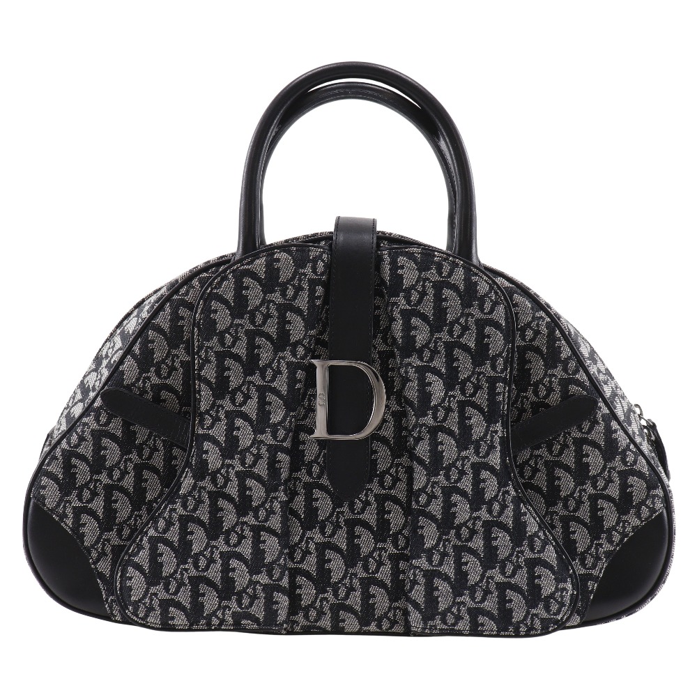 クリスチャンディオール Dior ダブルサドルバッグ ハンドバッグ トロッター キャンバス 紺 手提げ A5 ダブルファスナー Double saddle bag レディース【中古】