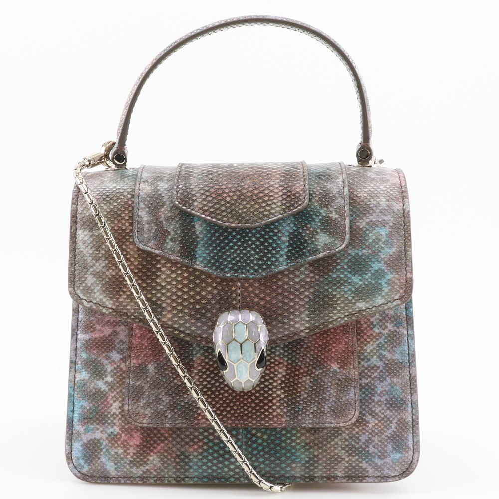 ブルガリ BVLGARI セルペンティ フォーエバー ハンドバッグ スネークヘッド 2WAYショルダー パイソン ピンク 斜め掛け 手提げ 2way マグネットタイプ Serpenti Forever レディース【中古】A+ランク