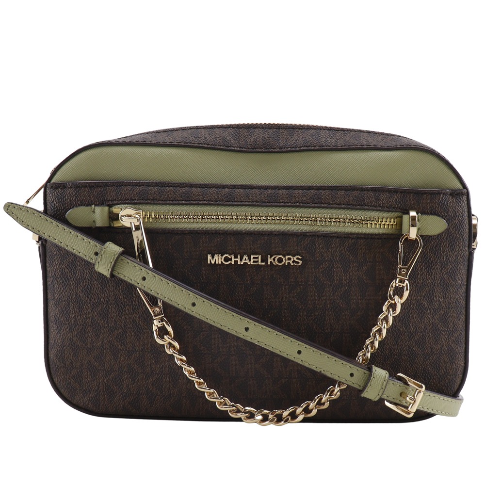 マイケルコース Michael Kors JET SET ITEM EW ジップチェーン ショルダーバッグ MKシグネチャー PVC 茶 斜め掛け A5 ファスナー JET SET ITEM EW Zip Chain レディース【中古】A-ランク｜質にしきの【ブランド販売・買取】