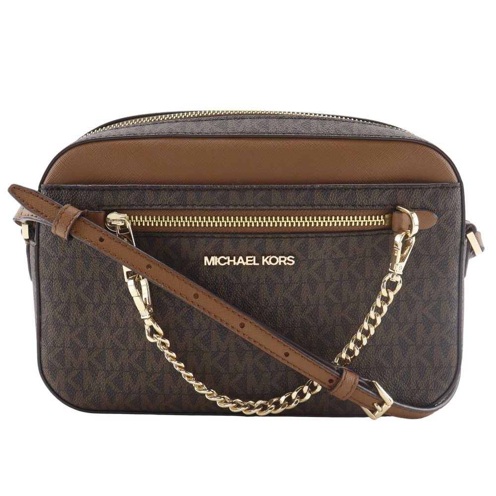 マイケルコース Michael Kors ジェットセット ショルダーバッグ MKシグネチャー 35S1GTTC9B PVC 茶 斜め掛け ファスナー Jet set レディース【中古】A+ランク