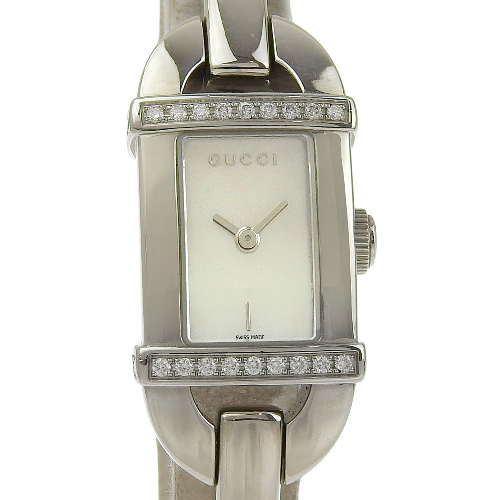 グッチ GUCCI 腕時計 6800L ステンレススチール×ダイヤモンド クオーツ アナログ表示 ホワイトシェル文字盤 レディース【中古】Aランク|質にしきの【ブランド販売・買取】