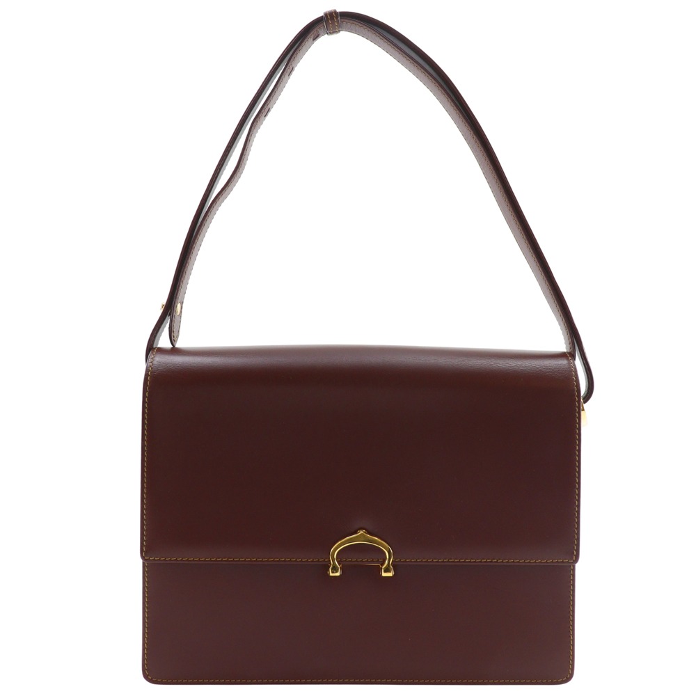 カルティエ CARTIER マストライン ショルダーバッグ カーフ ボルドー 斜め掛け 肩掛け A5 フラップ Must Line レディース【中古】