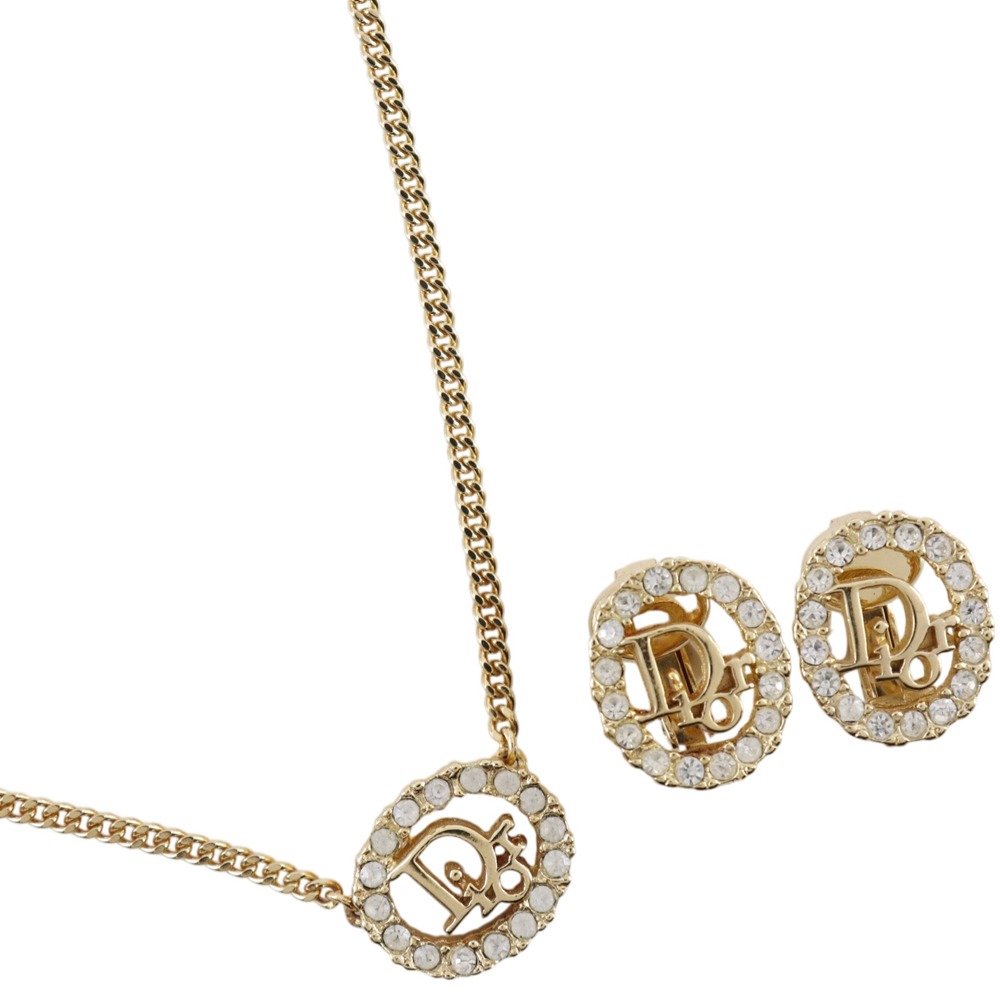 クリスチャンディオール Dior ロゴ ネックレス イヤリングセット 金メッキ×ラインストーン 約8.1g logo レディース【中古】Aランク