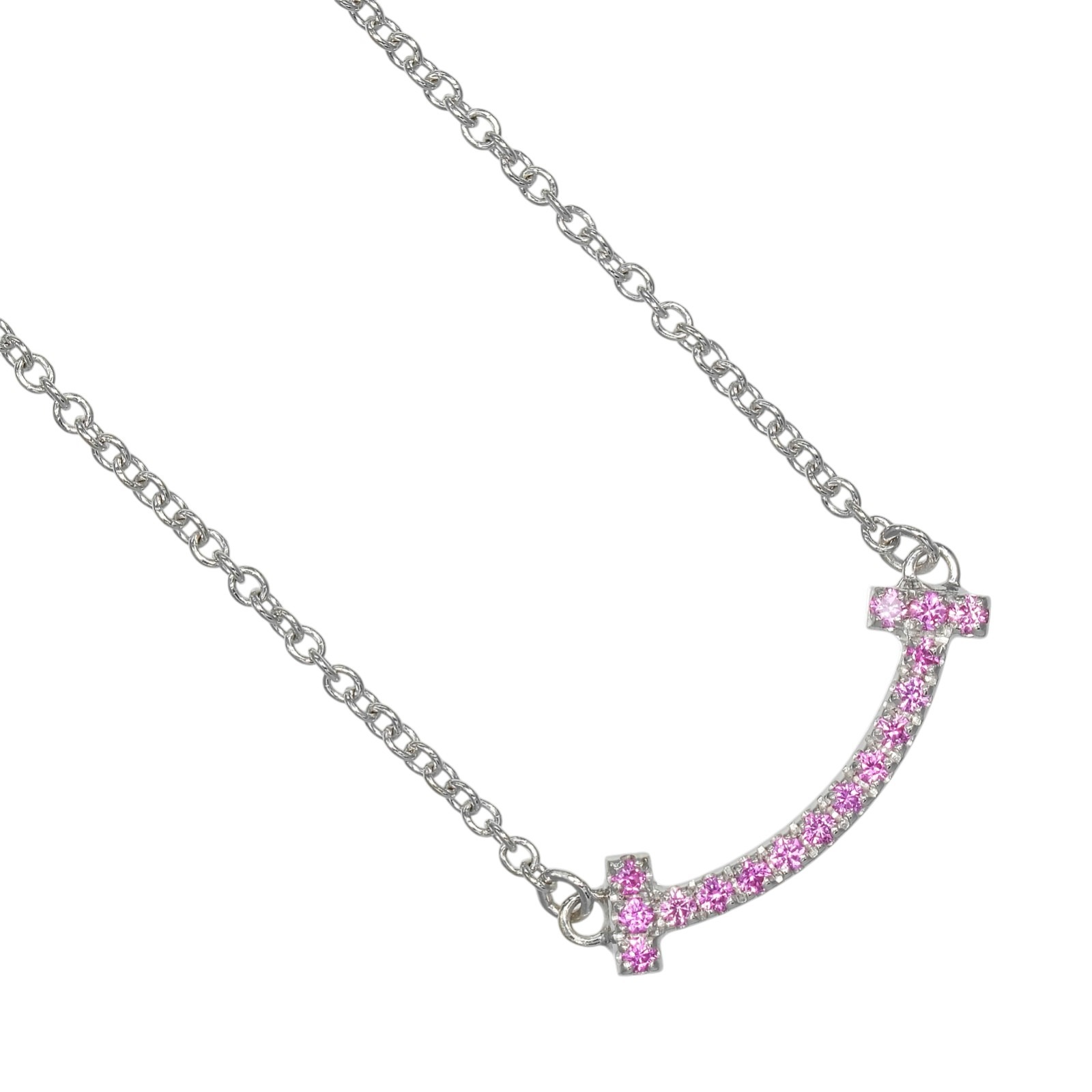 ティファニー ネックレス Tスマイル ミニ ネックレス K18WG ホワイトゴールド ピンクサファイア 約2.4g TIFFANY&Co.【中古】Aランク